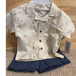 Infant Boy's NWT Carters Outfit 9m Shorts Button Up Kites Summer
